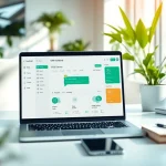 Showcase of what a CRM for WhatsApp looks like on a laptop screen in a sleek office.