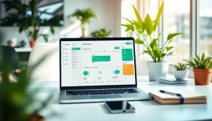 Showcase of what a CRM for WhatsApp looks like on a laptop screen in a sleek office.