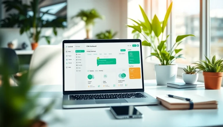 Showcase of what a CRM for WhatsApp looks like on a laptop screen in a sleek office.