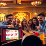 Permainan slot depo 1k dengan pemain yang antusias di kasino yang ceria