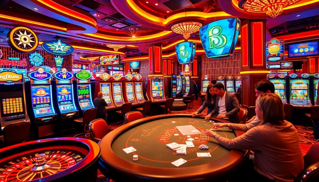 S8 casino inviting players to engage in thrilling games with vibrant slot machines and poker tables.