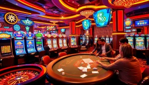 S8 casino inviting players to engage in thrilling games with vibrant slot machines and poker tables.