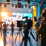 Dynamic scene of Video Production Company Phoenix team collaborating in a studio.