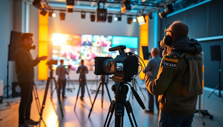 Dynamic scene of Video Production Company Phoenix team collaborating in a studio.