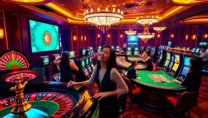 Players enjoying thrilling games at rr88 com, featuring casino tables and exhilarating win moments.