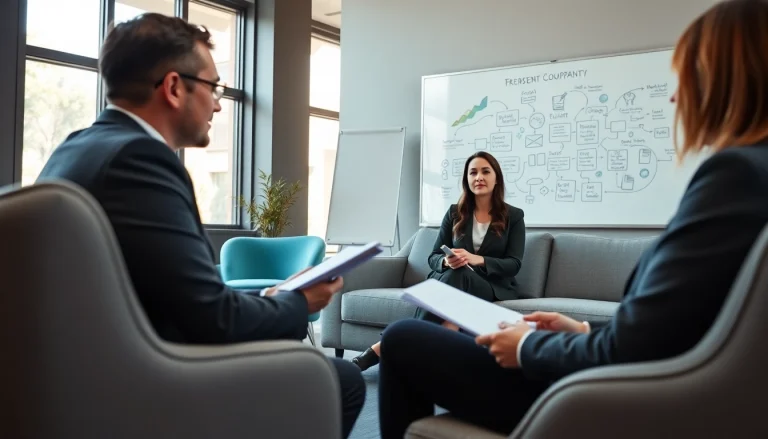 Engaged client consulting with a skilled business coach near me in a modern office environment.