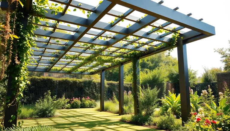 Enjoy the beauty of a modern steel pergola enhancing your outdoor experience with elegant design.