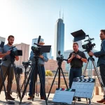 Video Production Company Phoenix team captures urban scenes with advanced filming equipment.