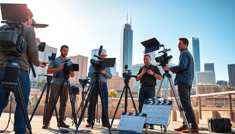 Video Production Company Phoenix team captures urban scenes with advanced filming equipment.