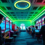 Adegan permainan slot online Birutoto yang penuh warna dengan gulungan animasi dan pemain yang bersemangat.
