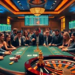 Players enjoying a thrilling game at a luxurious casino table with V9 bet gaming elements.