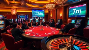 Experience thrilling moments at a 7m casino poker table with vibrant gaming elements.