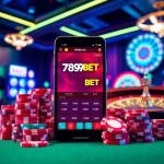 The 789BET app showcased in a vibrant casino environment filled with slot machines and poker chips.