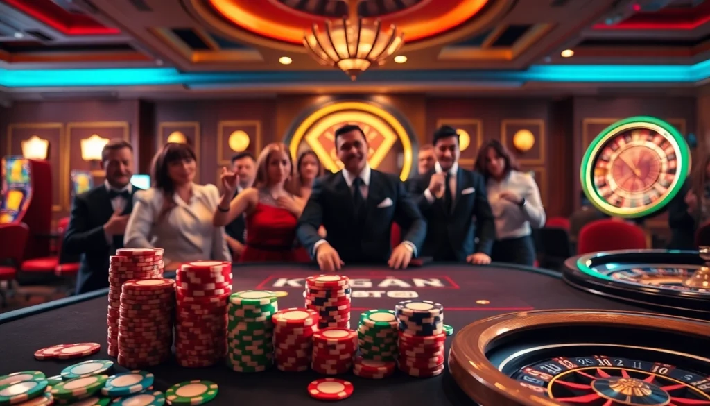Experience the thrill of Babu88 with vibrant casino action featuring poker chips and a roulette wheel.