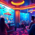 A captivating bắn cá đổi thưởng gaming scene with immersive 3D fish and interactive elements illustrating dynamic online gambling.