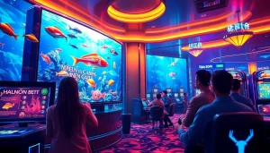 A captivating bắn cá đổi thưởng gaming scene with immersive 3D fish and interactive elements illustrating dynamic online gambling.