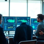 Analyze chatbot performance data with https://benchbot.ai in a modern tech office setting.