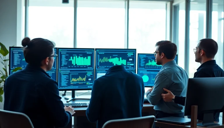 Analyze chatbot performance data with https://benchbot.ai in a modern tech office setting.