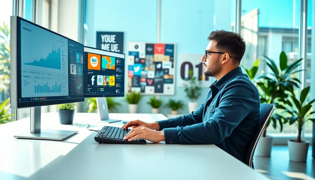 Boost followers and engagement using strategies highlighted at https://boost-social-media.com in a modern office.