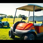 Showcasing activ ev golf carts on a beautiful golf course, emphasizing design and vibrancy.