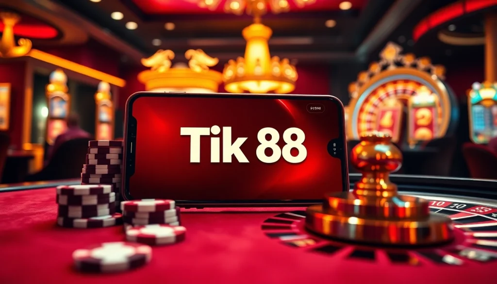 Trải nghiệm trò chơi đầy kịch tính với ứng dụng Tik 88 trên điện thoại thông minh giữa các yếu tố casino sang trọng.