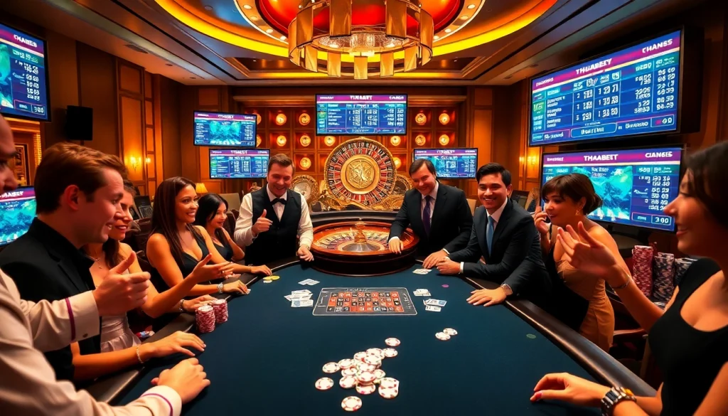 Experience thrilling poker action at thabet's high-stakes tables with vibrant chips and cards.