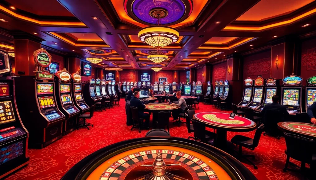 Dynamic casino scene featuring roulette and poker tables at f168info.com, showcasing thrilling gaming action.