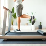 Walking pad treadmill manufacturer showcasing a modern home gym setup with bright, welcoming lighting.