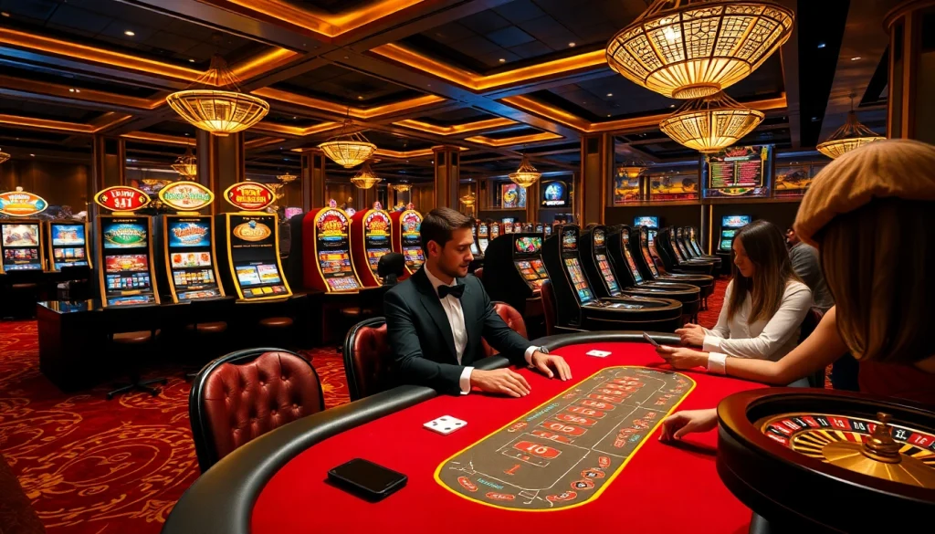 Okwin enhances gameplay experiences at a vibrant casino filled with poker and slot machines.