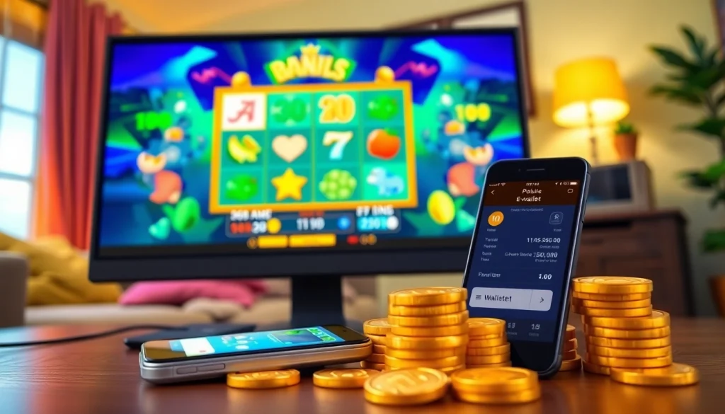 Menampilkan pengalaman bermain slot depo 5k dana dengan e-wallet, atmosfir ramah dan mengundang.