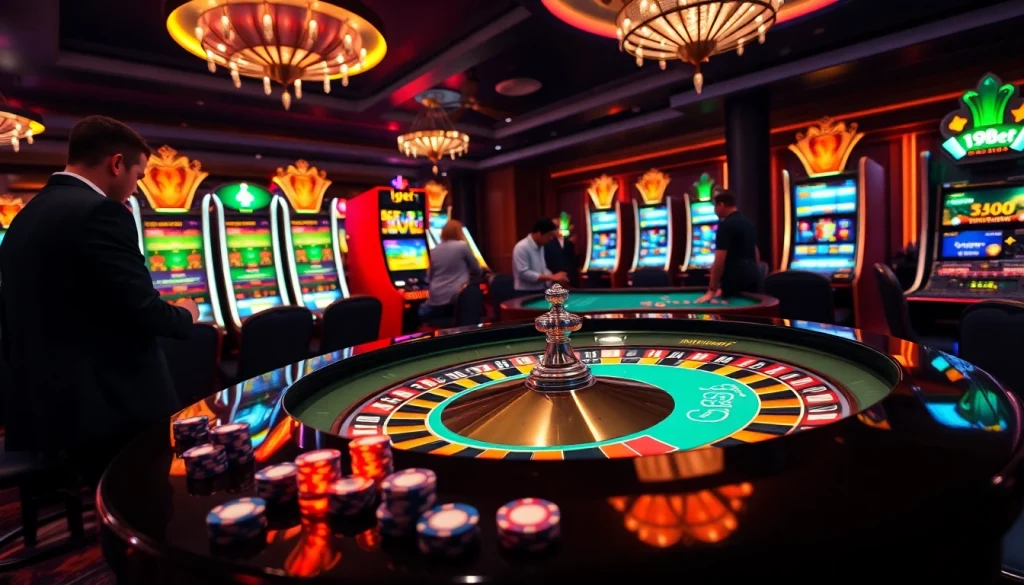 Experience thrill and excitement at the i9bet casino with vibrant gaming tables and slot machines.