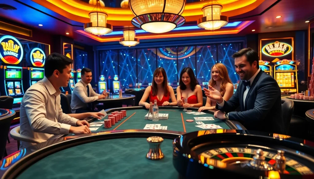 Players enjoying gambling at a luxurious casino featured on https://topclub.space/, showcasing excitement and vibrant atmosphere.