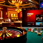 Experience the excitement of F88BET in a vibrant casino scene with roulette and poker games.