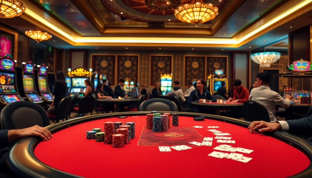 Poker players strategizing at a table with colorful chips on https://bl555.direct/ showcasing excitement and luxury.