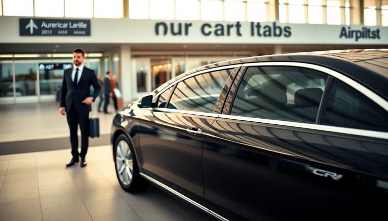 Experience premium airport black car service with a professional chauffeur at a luxury terminal.