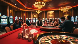 Play poker at vuabai9 casino with vibrant machines and an engaging atmosphere.