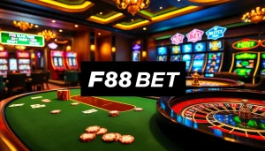 Players enjoy an exciting game of blackjack at F88BET, surrounded by vibrant casino ambiance.