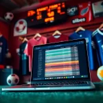 Menampilkan taruhan situs parlay dengan analisis olahraga terkomputerisasi di latar belakang yang dinamis.