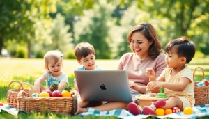 Engaging moment of family life at https://giveaways4mom.com celebrating motherhood in a park.
