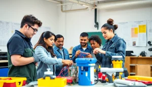 Trade School Knoxville TN students learning in a modern classroom, collaborating on hands-on projects.
