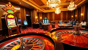 Gambling enthusiasts search the latest 주소모음 link collection amidst a lively casino atmosphere, enriched with poker chips and roulette wheels.