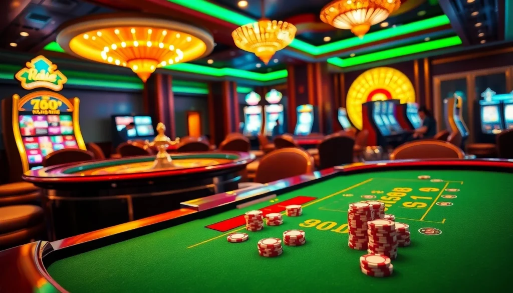 Experience the thrill of đăng nhập 888b with a luxurious casino scene featuring vibrant tables and exciting games.