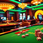 Experience the thrill of đăng nhập 888b with a luxurious casino scene featuring vibrant tables and exciting games.