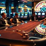 Engaged players enjoying a lively game at the Bugatti8 themed casino table, showcasing luxury and excitement.