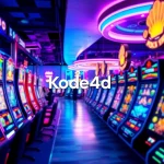 Kode4d online gaming experience with vibrant slot machines and 24/7 customer support elements