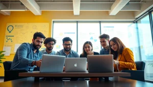 Brainstorming session for an ai startup in a modern office with entrepreneurs collaborating.