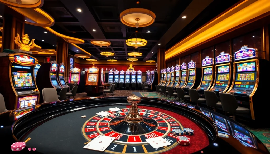 Experience a thrilling gaming session at obraltoto with vibrant slot machines and a glamorous casino ambiance.