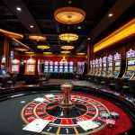 Experience a thrilling gaming session at obraltoto with vibrant slot machines and a glamorous casino ambiance.