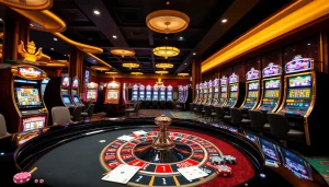 Experience a thrilling gaming session at obraltoto with vibrant slot machines and a glamorous casino ambiance.