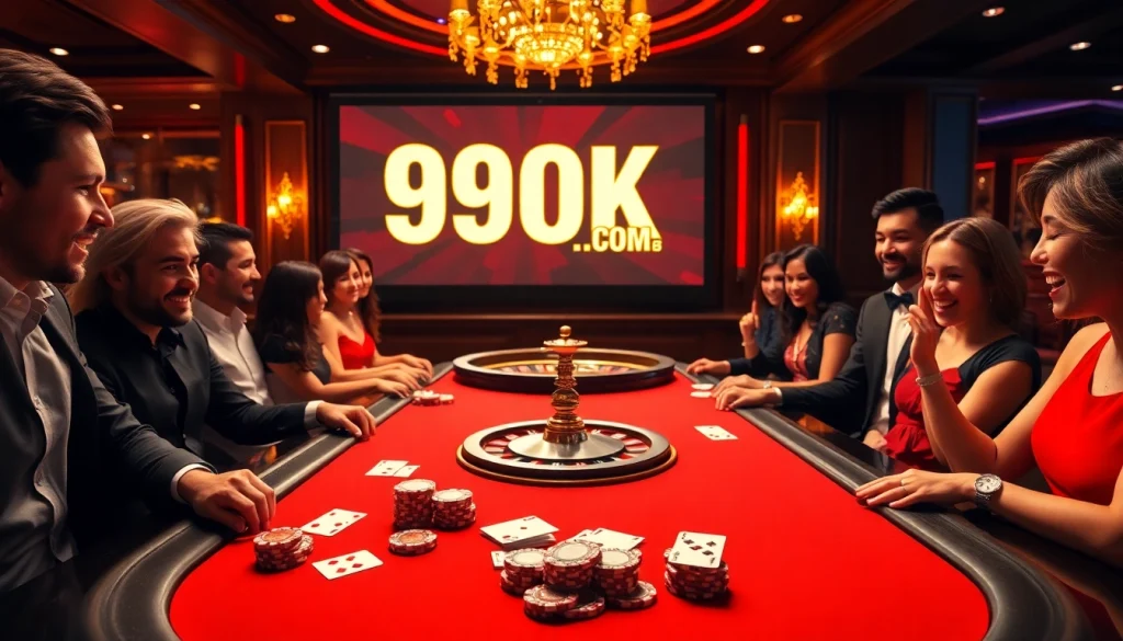 Experience high-stakes excitement at 99OK COM with a lively casino scene featuring poker and roulette.